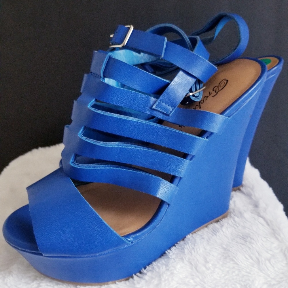 Blue wedge heels